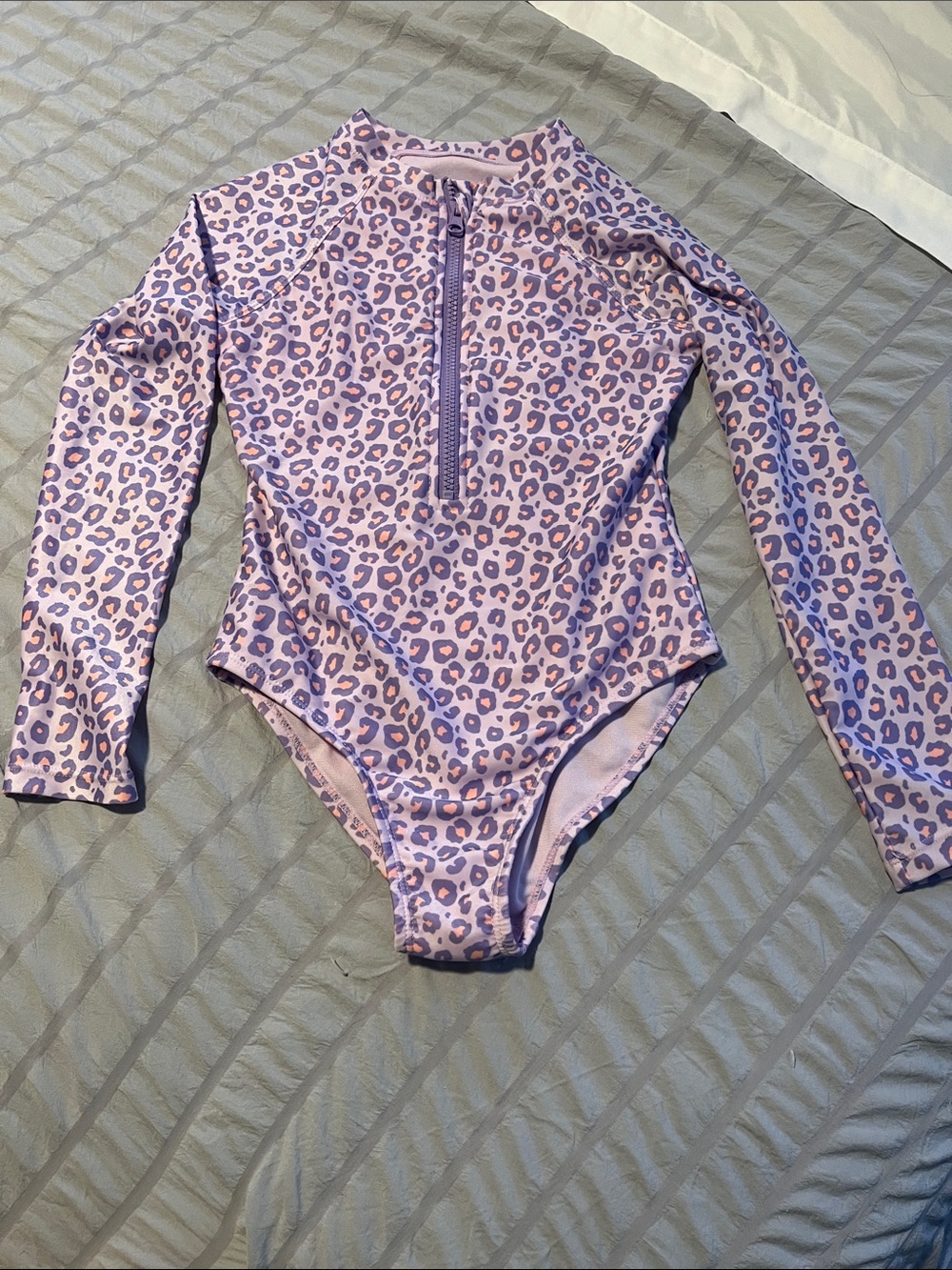 wonder nation Purple and Pink Leopard Print one piece swim shirt bathing suit